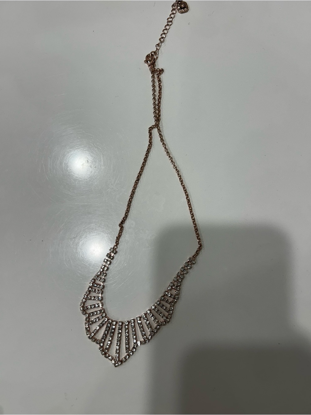 Delicate Gold Fan-Style Rhinestone Necklace